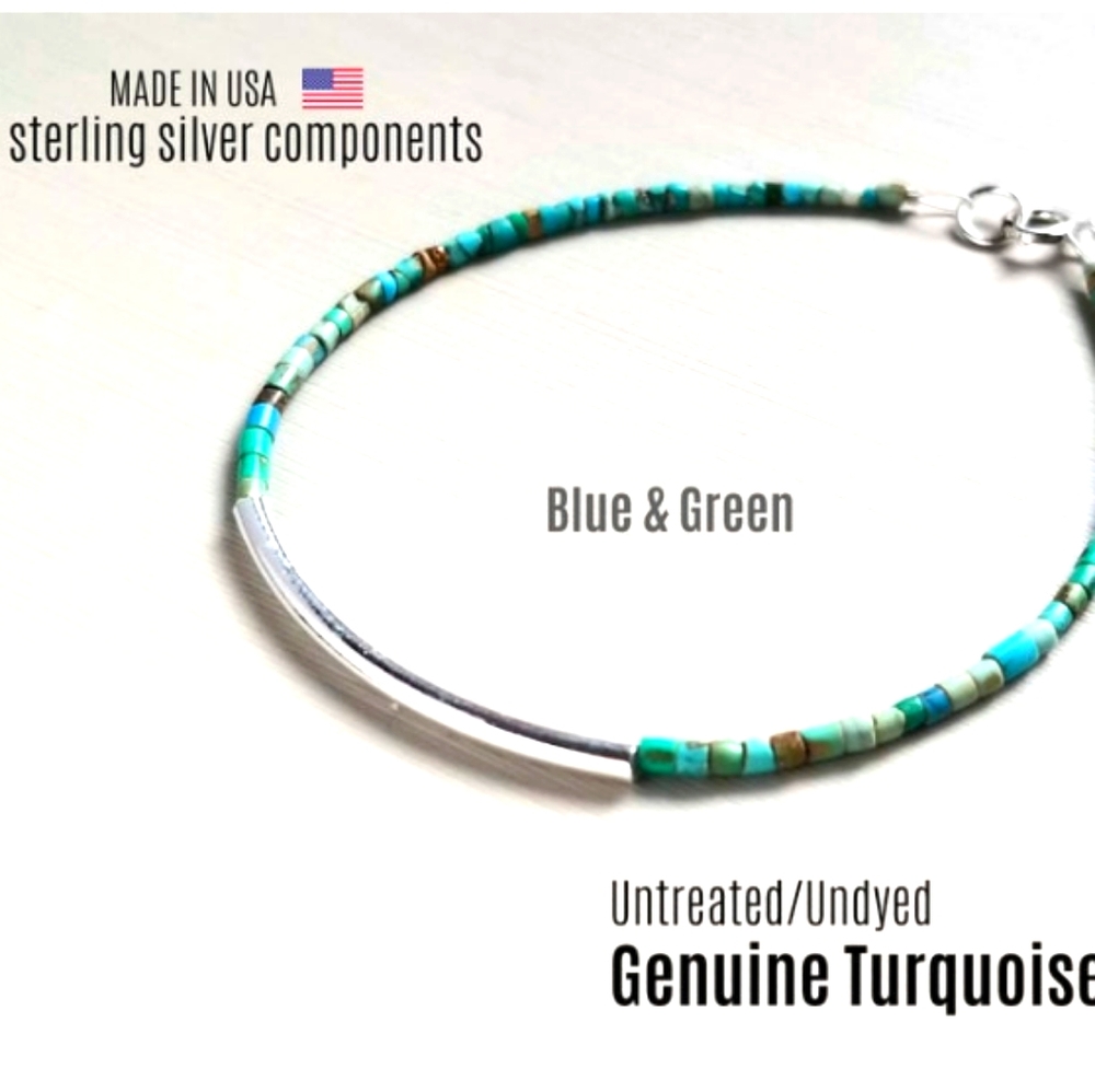 Genuine Turquoise 2mm Stones Sterling Silver